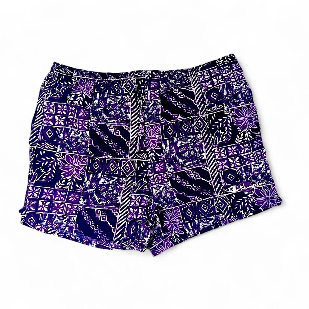 Champion Athletic Shorts Men's Purple Patterned Swim‎ Trunks Casual Activewear M